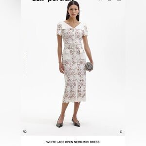 Self-Portrait White Lace Midi Dress